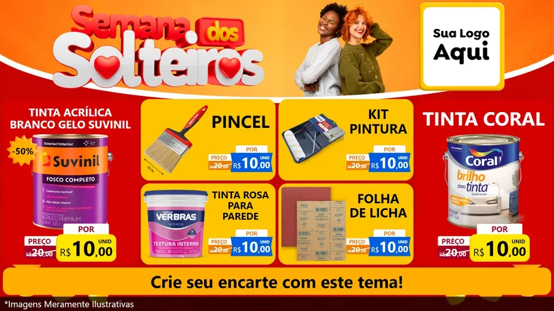 Modelo de TV para TV Horizontal com o tema Semana dos Solteiros para Tintas e Ferramentas