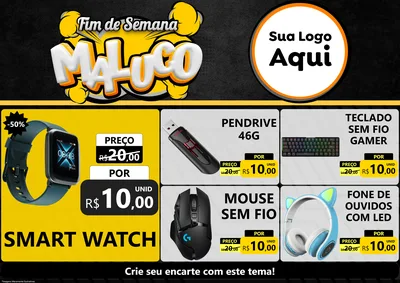 Modelo de Encarte para Encarte A4 Horizontal com o tema Fim de Semana Maluco para Informática