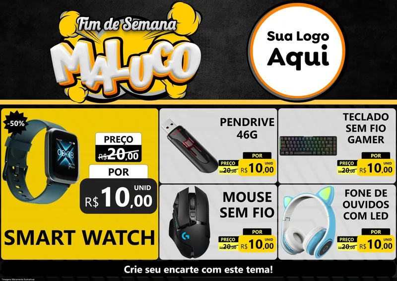 Modelo de Encarte para Encarte A4 Horizontal com o tema Fim de Semana Maluco para Informática