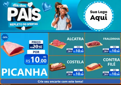 Modelo de Encarte para Encarte A4 Horizontal com o tema Dia Dos Pais Repleto de Ofertas para Açougue