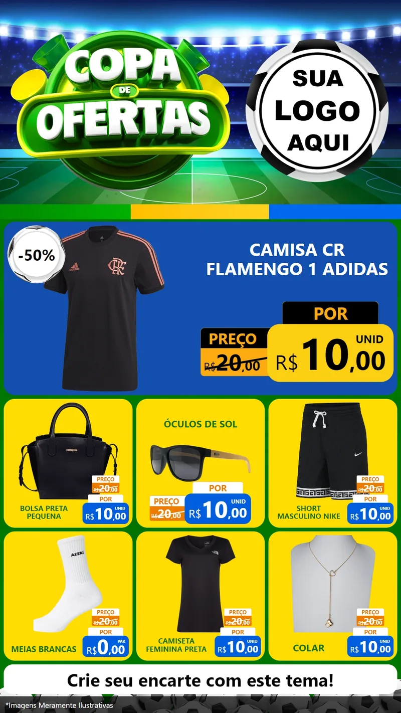Modelo de Rede Social para Stories com o tema Copa de Ofertas para Roupas e acessórios