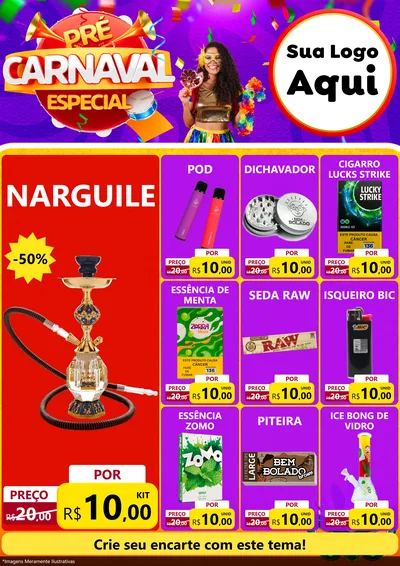 Modelo de Encarte para Encarte A4 Vertical com o tema Pré-Carnaval Especial para Tabacaria