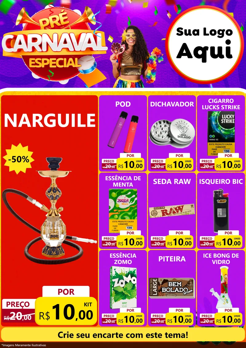 Modelo de Encarte para Encarte A4 Vertical com o tema Pré-Carnaval Especial para Tabacaria