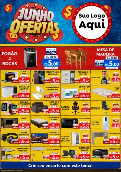 Modelo de Encarte para Encarte A4 Vertical com o tema Junho de Ofertas para Móveis e Eletro