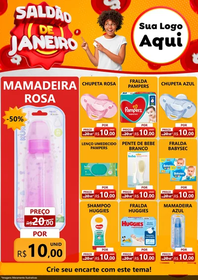 Modelo de Encarte para Encarte A4 Vertical com o tema Saldão de Janeiro para Bebês
