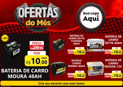 Modelo de Encarte para Encarte A4 Horizontal com o tema Ofertas do Mês - Autopeças para Baterias Elétricas
