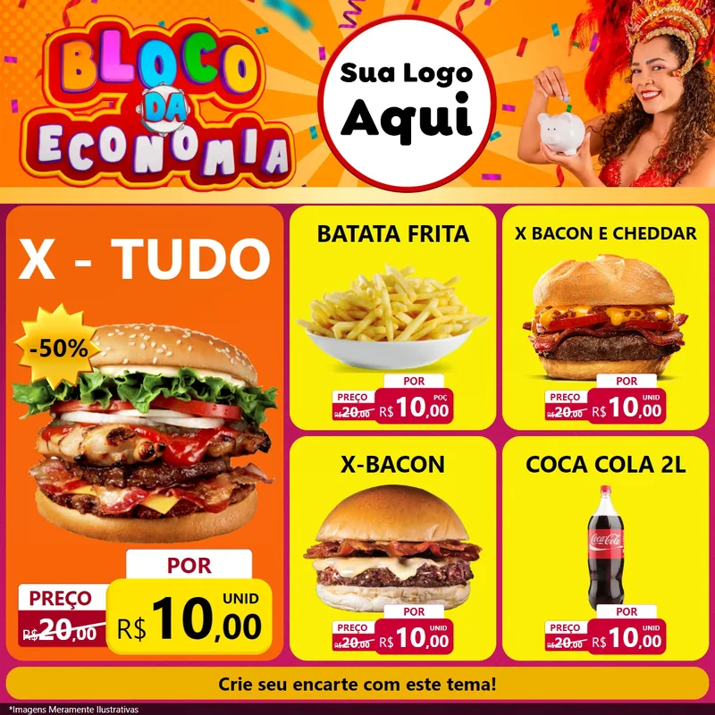 Modelo de Rede Social para Feed Facebook com o tema Bloco da Economia para Hamburgueria