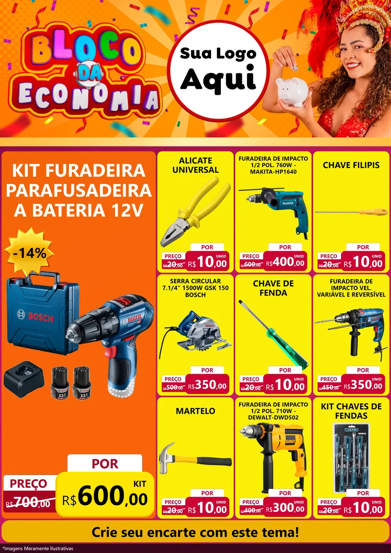 Modelo de Encarte para Encarte A4 Vertical com o tema Bloco da Economia para Maquinas e Ferramentas