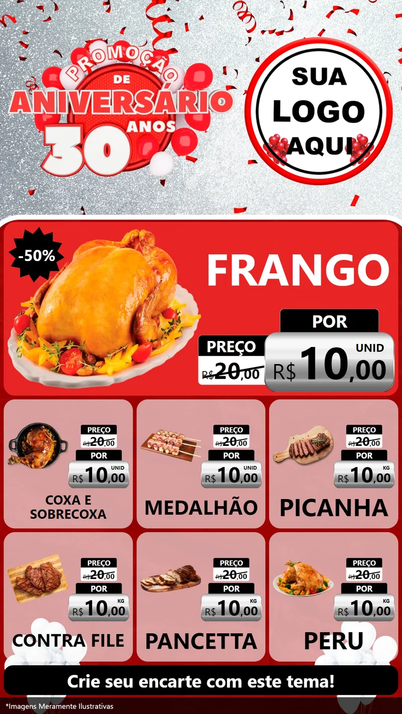 Modelo de Rede Social para Stories com o tema Promoção de Aniversário - 30 Anos para Assados