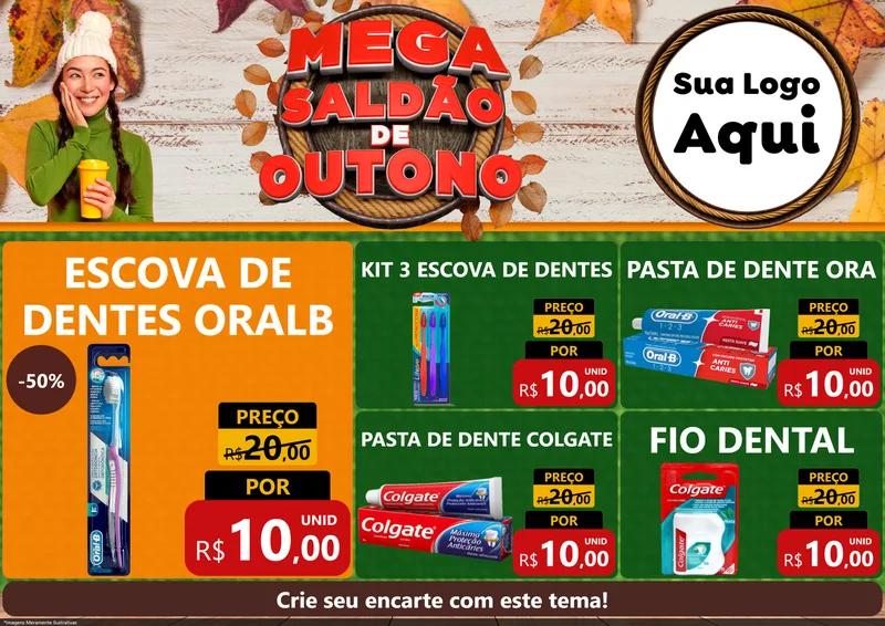 Modelo de Encarte para Encarte A4 Horizontal com o tema Mega Saldão de Outono para Higiene Pessoal
