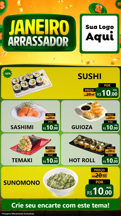 Modelo de TV para TV Vertical com o tema Janeiro Arrasador para Comida japonesa