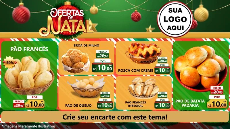 Modelo de TV para TV Horizontal com o tema Ofertas de Natal para Padaria
