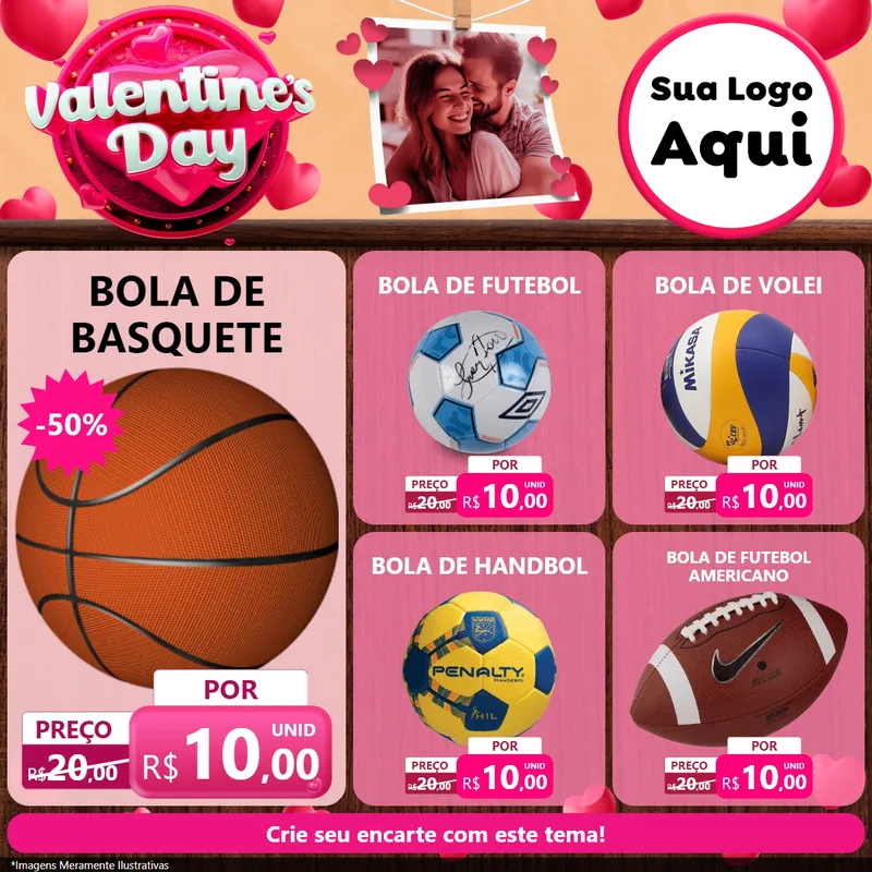 Modelo de Rede Social para Feed Facebook com o tema Valentine's Day para Artigos Esportivos