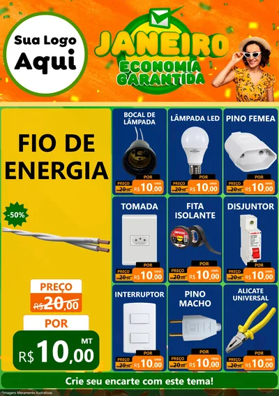 Modelo de Encarte para Encarte A4 Vertical com o tema Janeiro - Economia Garantida para Materiais Elétricos