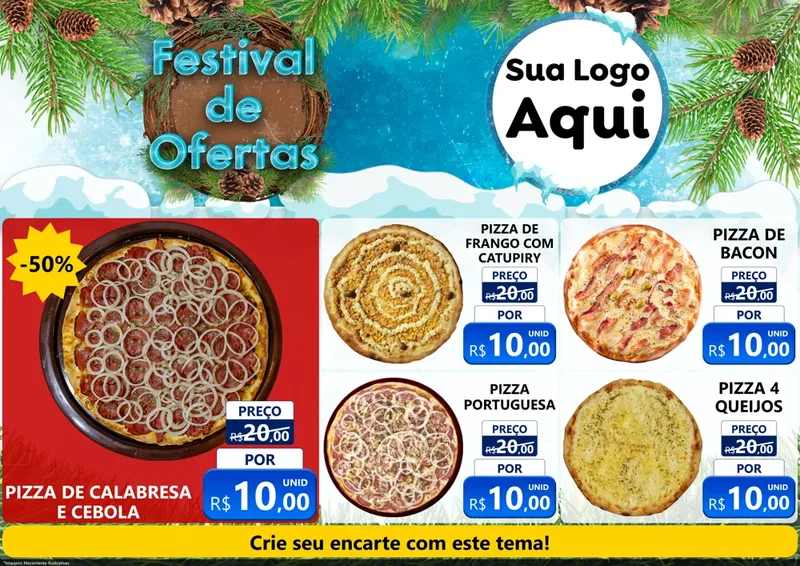 Modelo de Encarte para Encarte A4 Horizontal com o tema Festival de Ofertas - Inverno para Pizzaria