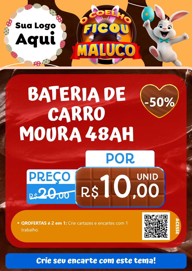 Modelo de Cartaz para Cartaz A4 Vertical com o tema O Coelho Ficou Maluco - Páscoa para Baterias Elétricas