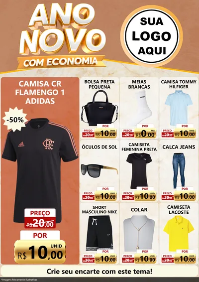 Modelo de Encarte para Encarte A4 Vertical com o tema Ano Novo Com Economia para Roupas e acessórios