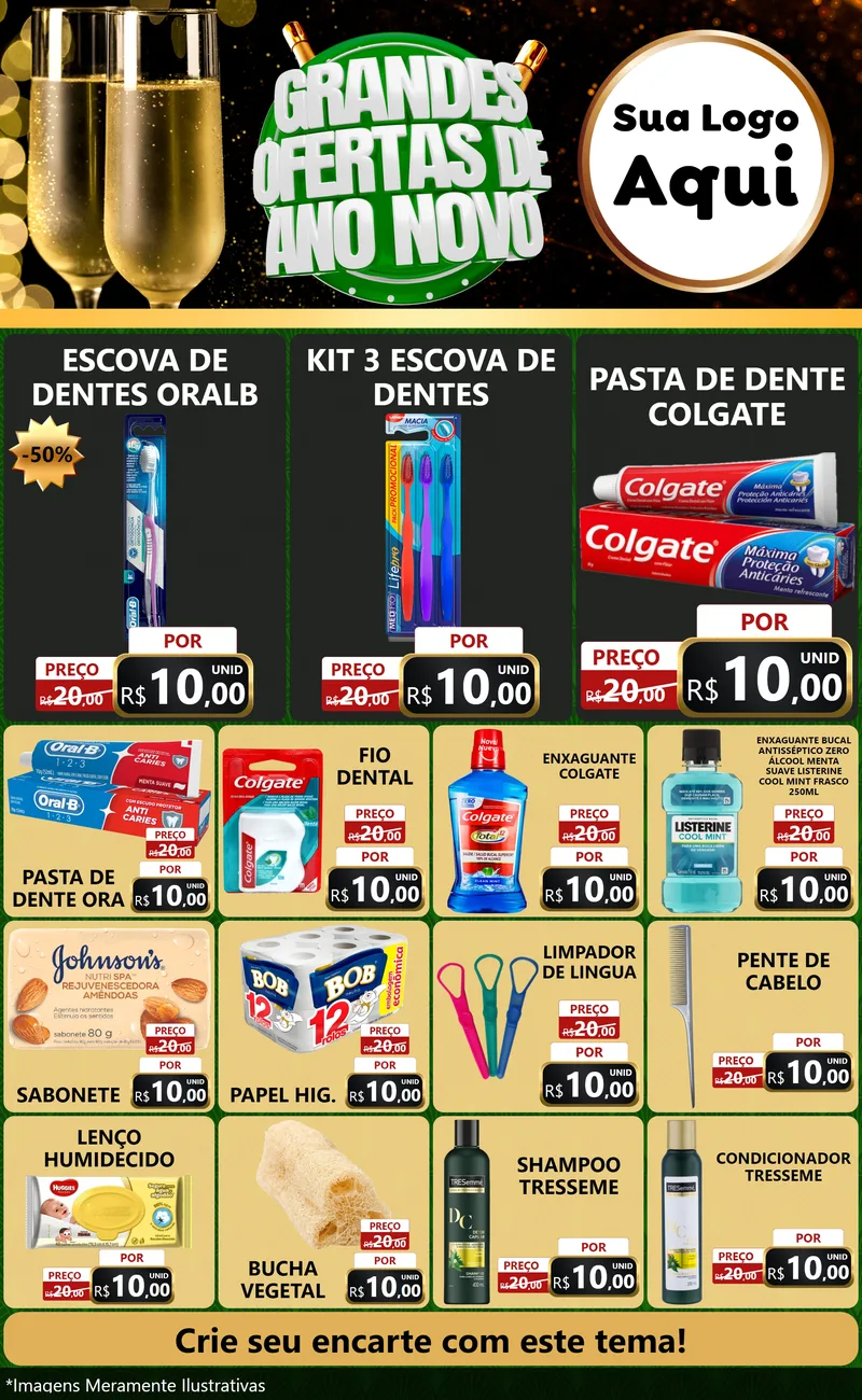 Modelo de Encarte para Encarte Grande com o tema Grandes Ofertas de Ano Novo para Higiene Pessoal
