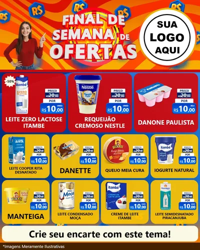Modelo de Rede Social para Feed Instagram com o tema Final de Semana de Ofertas para Frios e Laticínios