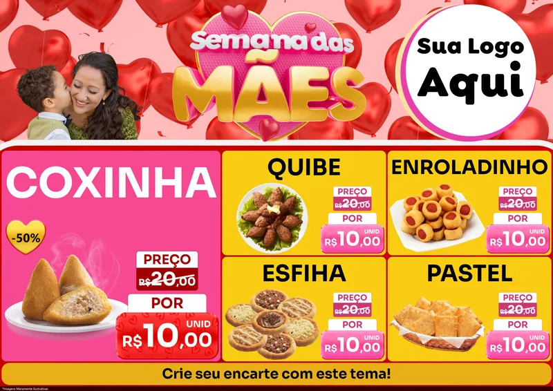 Modelo de Encarte para Encarte A4 Horizontal com o tema Semana Das Mães para Salgadaria