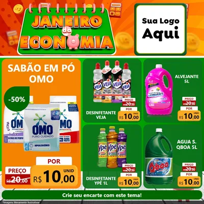 Modelo de Rede Social para Feed Facebook com o tema Janeiro da Economia para Produtos de Limpeza