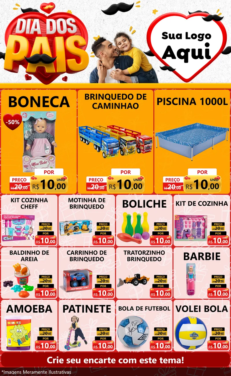 Modelo de Encarte para Encarte Grande com o tema Dia dos Pais para Brinquedos