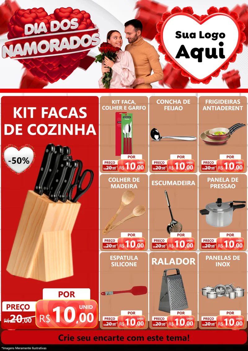 Modelo de Encarte para Encarte A4 Vertical com o tema Dia dos Namorados para Utilidades Domésticas