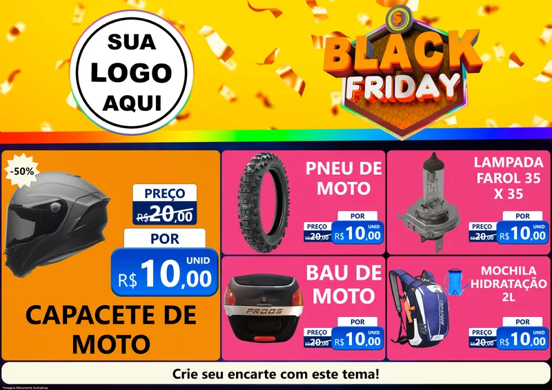 Modelo de Encarte para Encarte A4 Horizontal com o tema Black Friday para Moto peças
