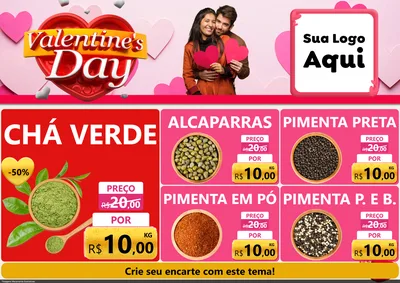 Modelo de Encarte para Encarte A4 Horizontal com o tema Valentine's Day para Produtos Naturais