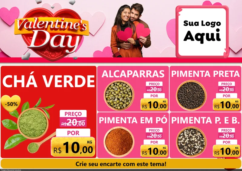 Modelo de Encarte para Encarte A4 Horizontal com o tema Valentine's Day para Produtos Naturais