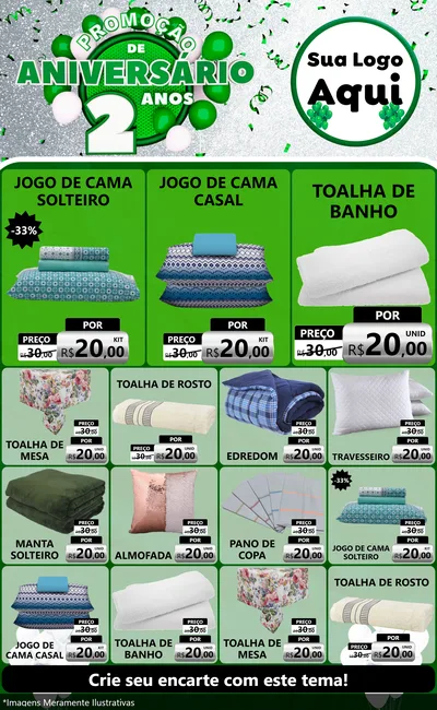 Modelo de Encarte para Encarte Grande com o tema Promoção de Aniversário - 2 Anos para Cama, Mesa e Banho