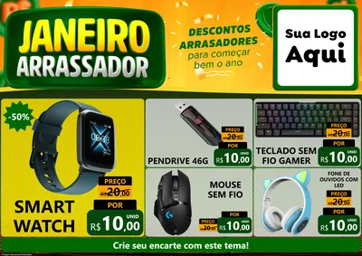 Modelo de Encarte para Encarte A4 Horizontal com o tema Janeiro Arrasador para Informática