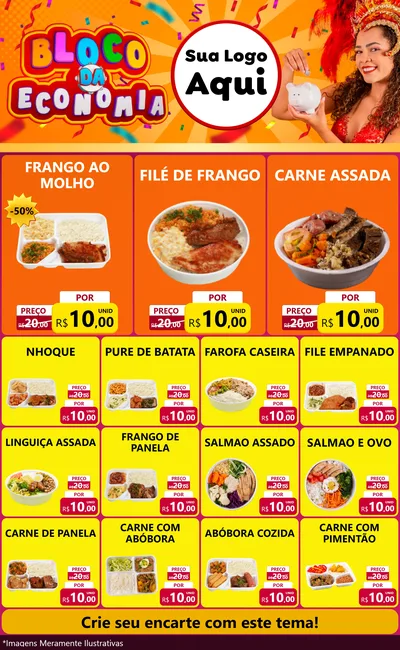 Modelo de Encarte para Encarte Grande com o tema Bloco da Economia para Restaurante