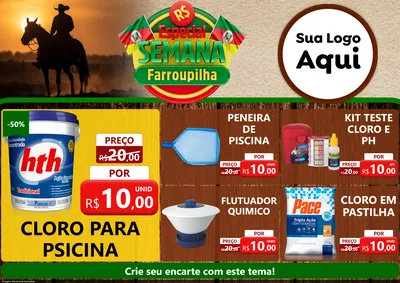 Modelo de Encarte para Encarte A4 Horizontal com o tema Especial Semana Farroupilha para Produtos para Piscina