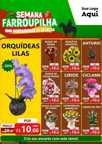 Modelo de Encarte para Encarte A4 Vertical com o tema Semana Farroupilha - Uma Barbaridade de Ofertas para Floricultura e jardim