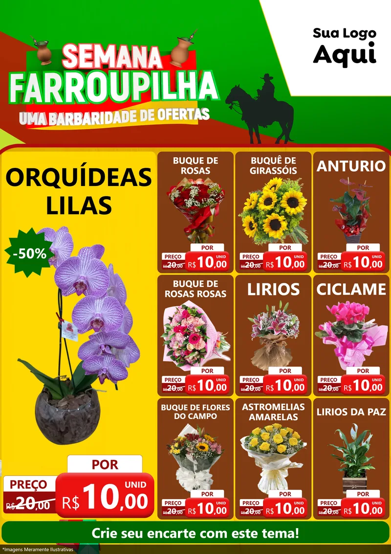 Modelo de Encarte para Encarte A4 Vertical com o tema Semana Farroupilha - Uma Barbaridade de Ofertas para Floricultura e jardim