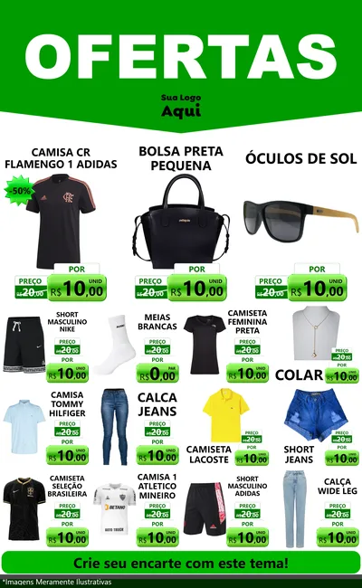 Modelo de Encarte para Encarte Grande com o tema Ofertas Verde Cartaz para Roupas e acessórios