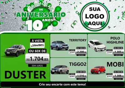 Modelo de Encarte para Encarte A4 Horizontal com o tema Promoção de Aniversário - 10 Anos para Concessionaria de Carros