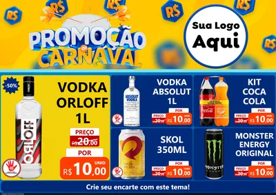 Modelo de Encarte para Encarte A4 Horizontal com o tema Promoção de Carnaval para Distribuidora de bebidas