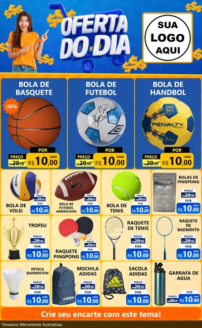 Modelo de Encarte para Encarte Grande com o tema Oferta do Dia para Artigos Esportivos