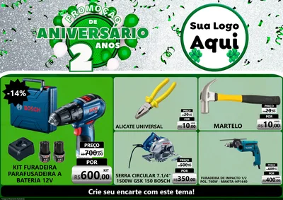 Modelo de Encarte para Encarte A4 Horizontal com o tema Promoção de Aniversário - 2 Anos para Maquinas e Ferramentas