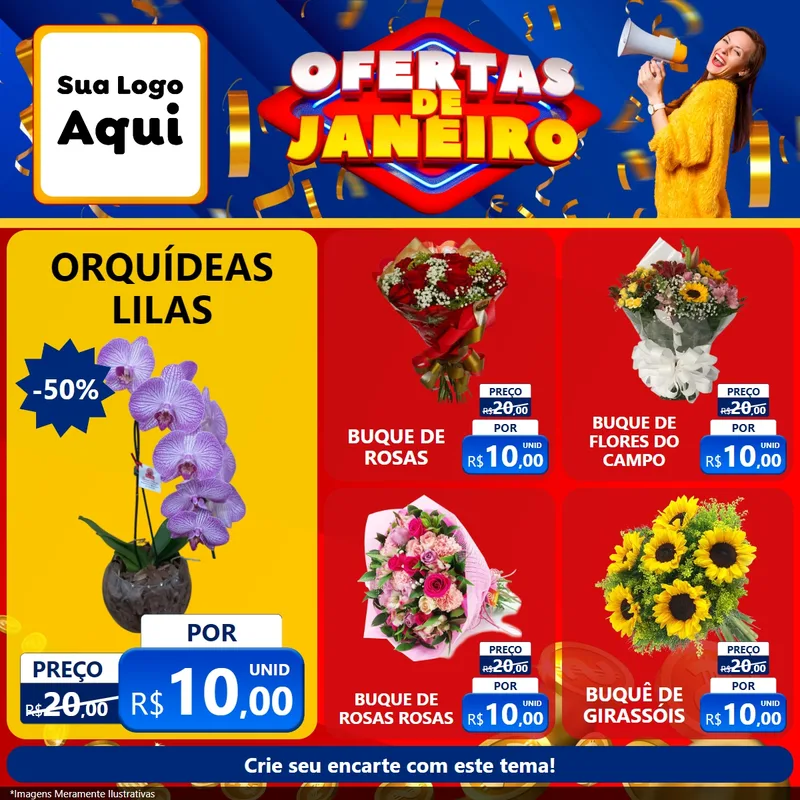 Modelo de Rede Social para Feed Facebook com o tema Ofertas de Janeiro para Floricultura e jardim