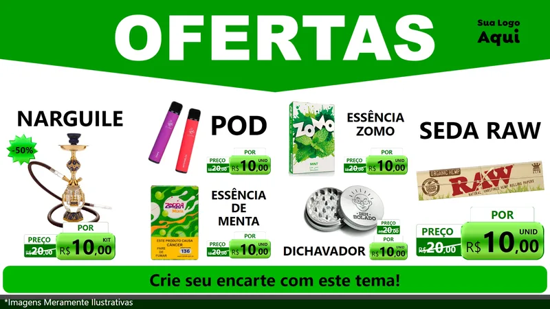 Modelo de TV para TV Horizontal com o tema Ofertas Verde Cartaz para Tabacaria