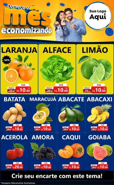 Modelo de Encarte para Encarte Grande com o tema Comece O Mês Economizando para Hortifrúti