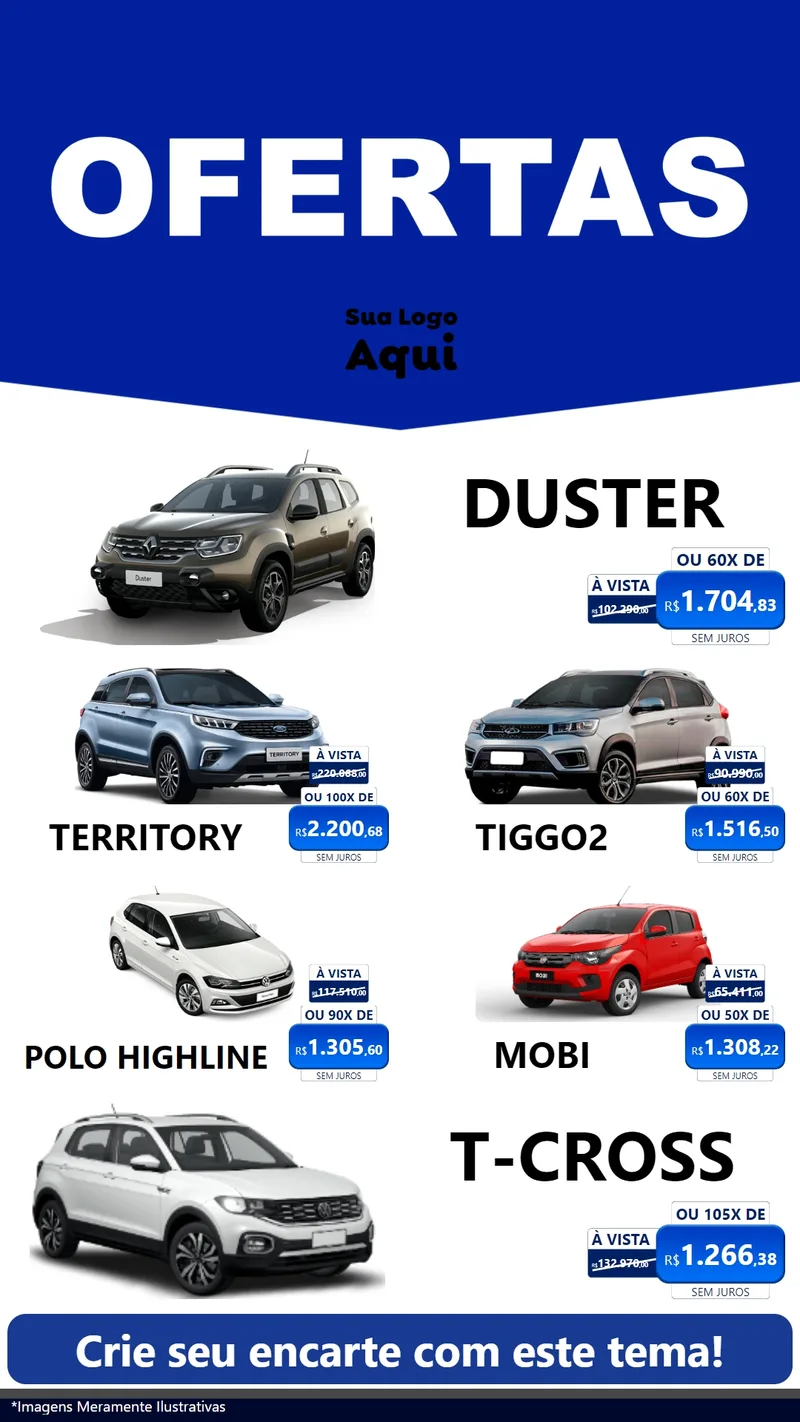 Modelo de TV para TV Vertical com o tema Ofertas Azul Cartaz para Concessionaria de Carros