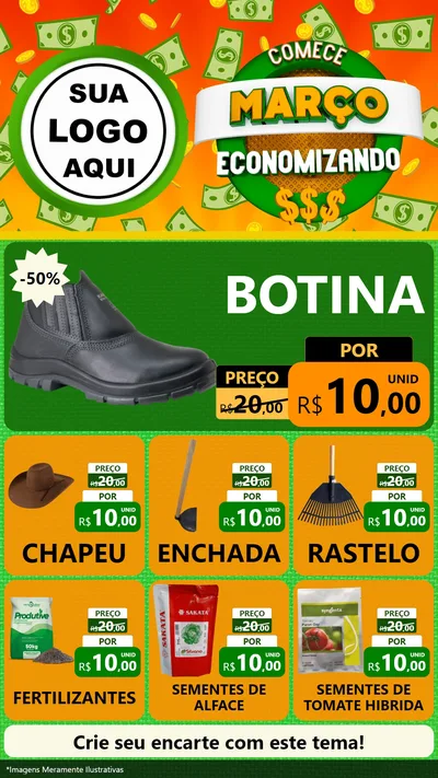 Modelo de Rede Social para Stories com o tema Comece Março Economizando para Agropecuária