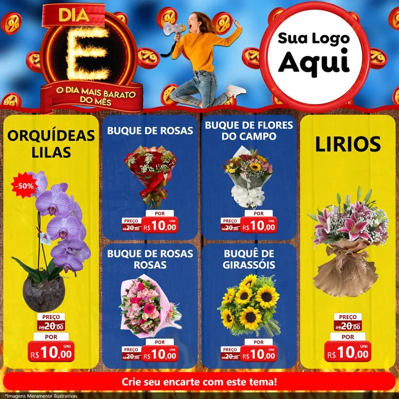 Modelo de Rede Social para Feed Facebook com o tema Dia E - O Dia Mais Barato Do Mês para Floricultura e jardim