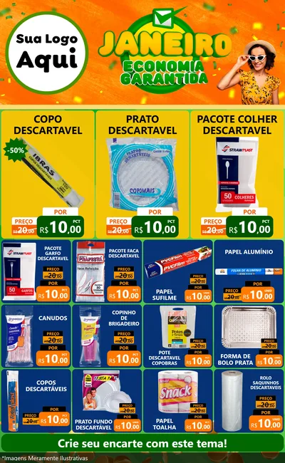 Modelo de Encarte para Encarte Grande com o tema Janeiro - Economia Garantida para Embalagens