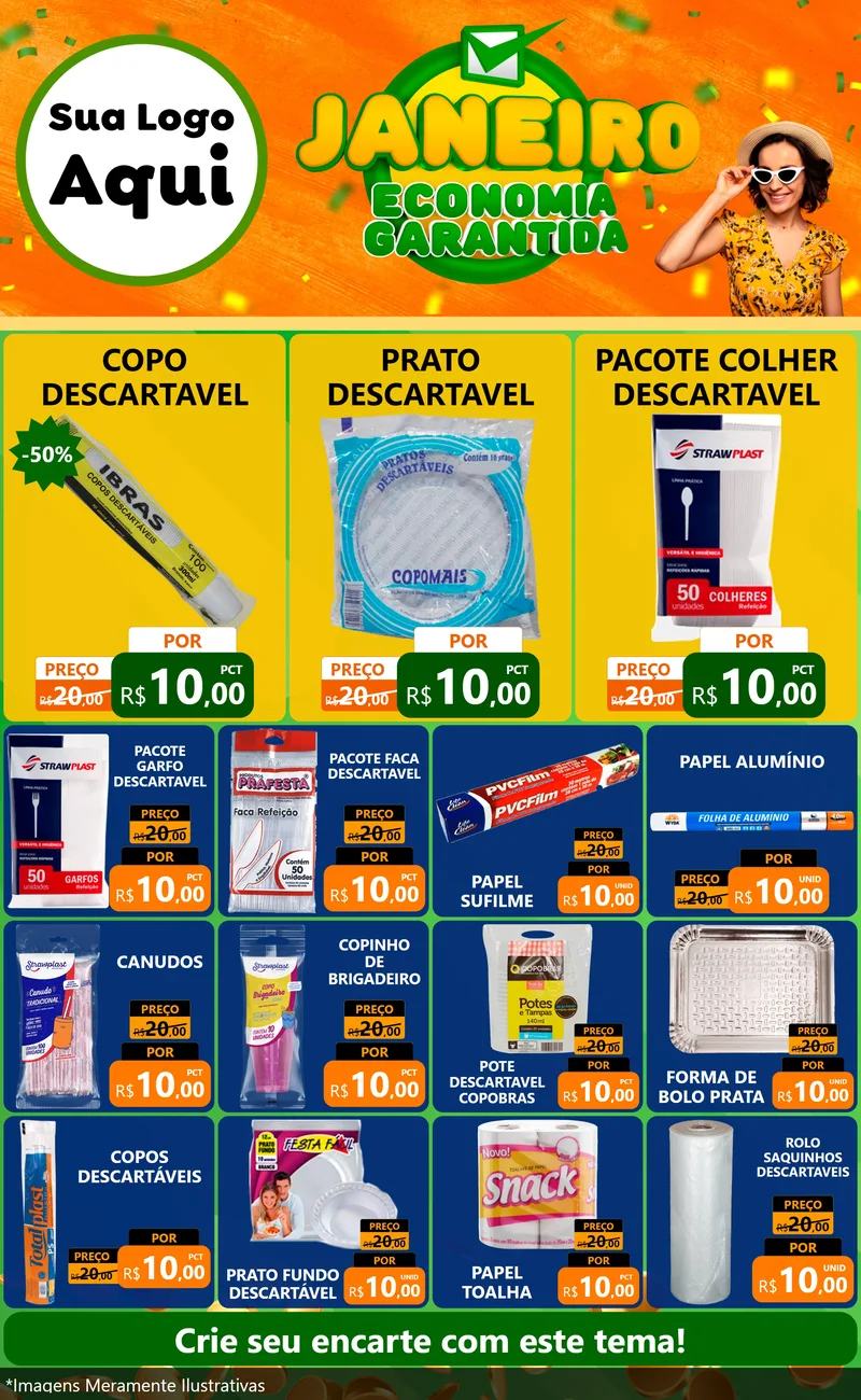 Modelo de Encarte para Encarte Grande com o tema Janeiro - Economia Garantida para Embalagens