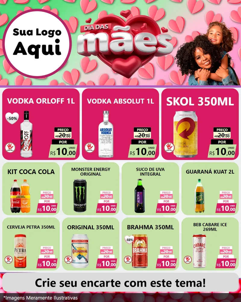 Modelo de Rede Social para Feed Instagram com o tema Dia das Mães para Distribuidora de bebidas